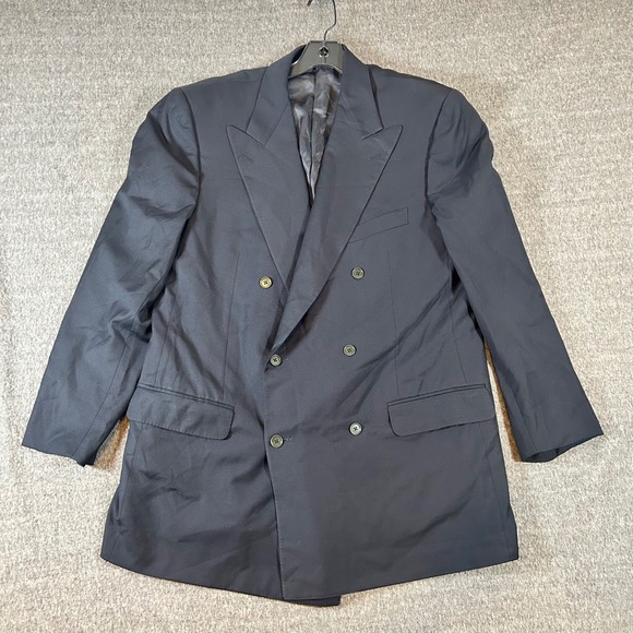 Ermenegildo Zegna Mens Navy Blue Double Breasted Super 100s Wool Blazer 